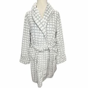 Sleep Sense Plush Robe Womens S White Gray Dot Cozy Soft Cloud Like Feminine